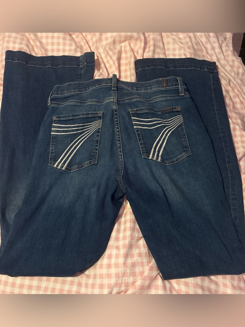 7 For All Mankind Blue Jeans with Decorative Stitching- 34’ INSEAM
